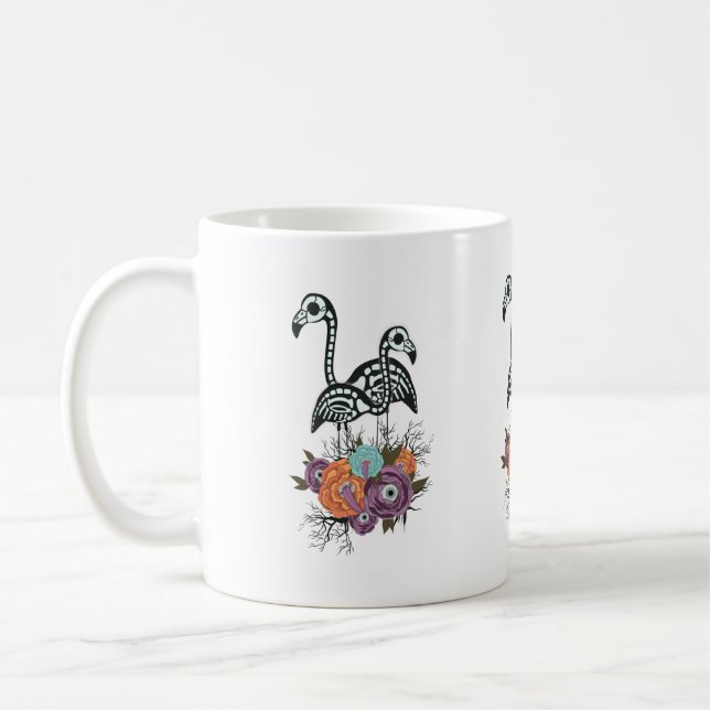 Flamingo Skeleton With Halloween Flowers Coffee Mug (Left)