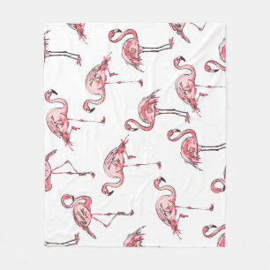 Flamingo Sketch: Tropical Vintage Pattern. Fleece Blanket