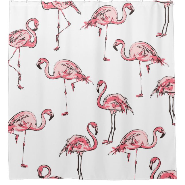 Flamingo Sketch: Tropical Vintage Pattern. Shower Curtain (Front)