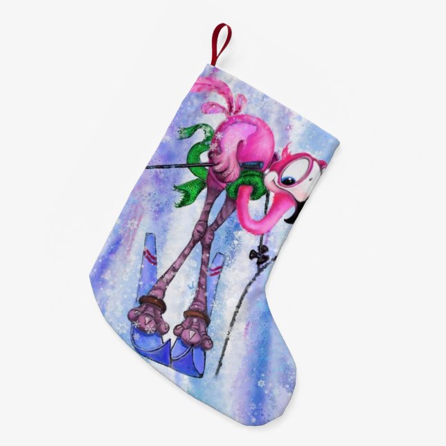 Flamingo Skier Christmas Stocking (Front (Hanging))