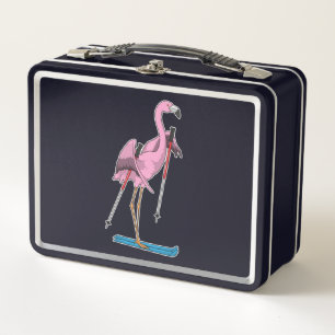 Flamingo Skier Ski Metal Lunch Box