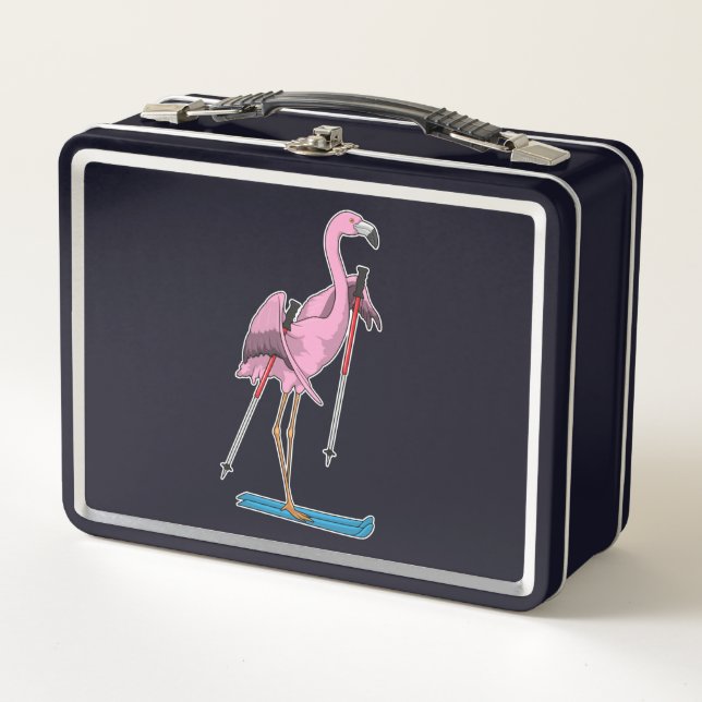 Flamingo Skier Ski Metal Lunch Box (Front)