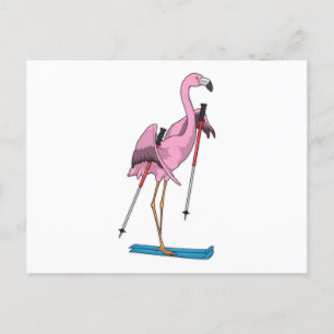 Flamingo Skier Ski Postcard