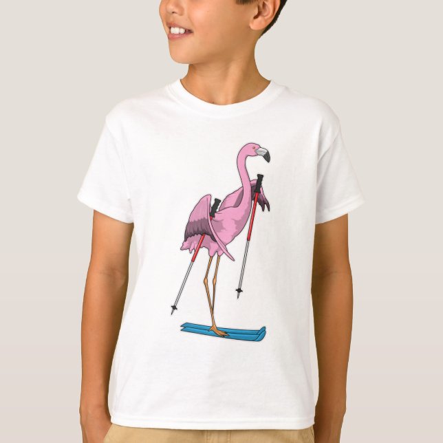 Flamingo Skier Ski T-Shirt (Front)