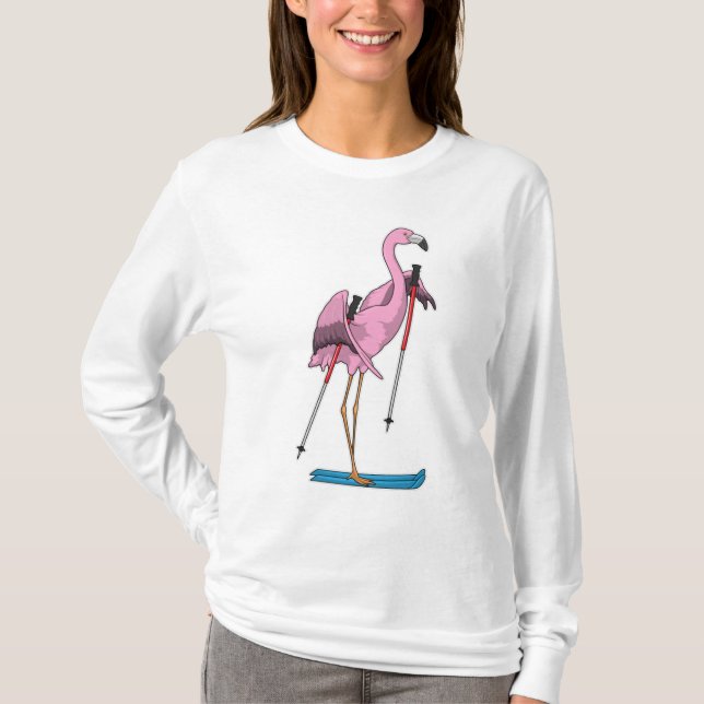Flamingo Skier Ski T-Shirt (Front)