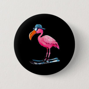Flamingo skiing ski lover skier for men women kids 6 cm round badge