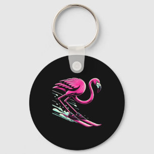 Flamingo skiing ski lover skier for men women kids key ring