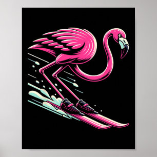 Flamingo Skiing Ski Lover Skier For Men Women Kids Poster
