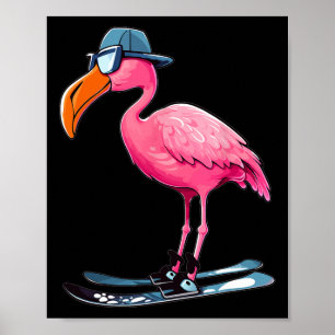 Flamingo Skiing Ski Lover Skier For Men Women Kids Poster