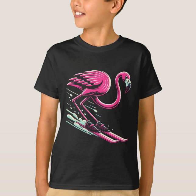 Flamingo Skiing Ski Lover Skier For Men Women Kids T-Shirt (Front)