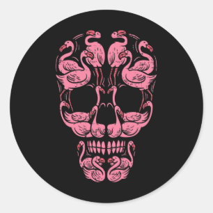 Flamingo Skull Breast Cancer Awareness Halloween W Classic Round Sticker