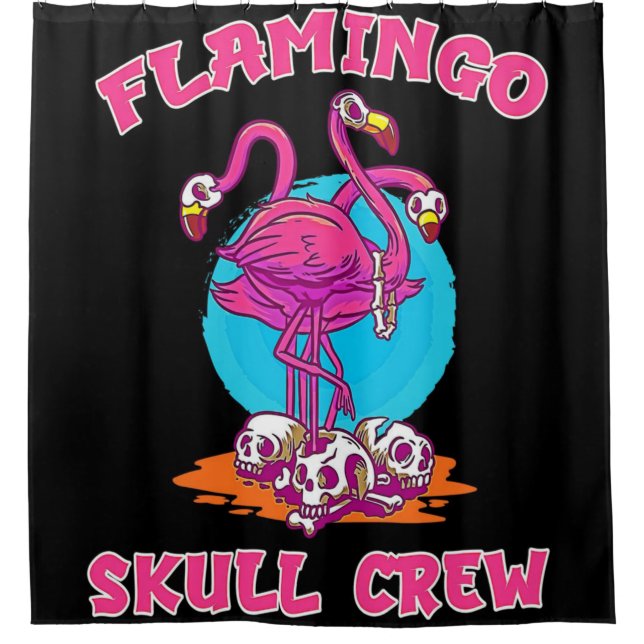 Flamingo Skull Crew Halloween | Flamingo Lovers Shower Curtain (Front)