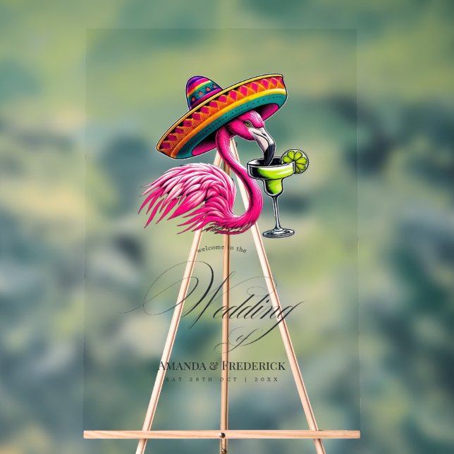 Flamingo Sombrero and Margarita Fiesta Welcome Acrylic Sign (Neutral)