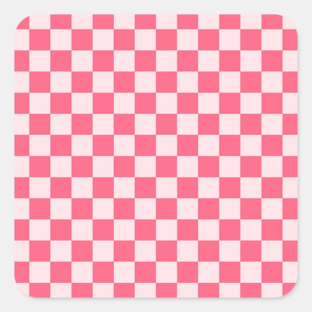 Flamingo sorbet chequerboard pattern square sticker (Front)
