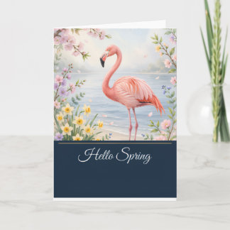 Flamingo Spring Card - Hello Spring Greeting Card