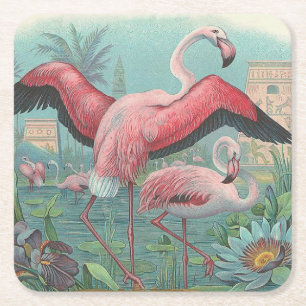 Flamingo Square Paper Coaster