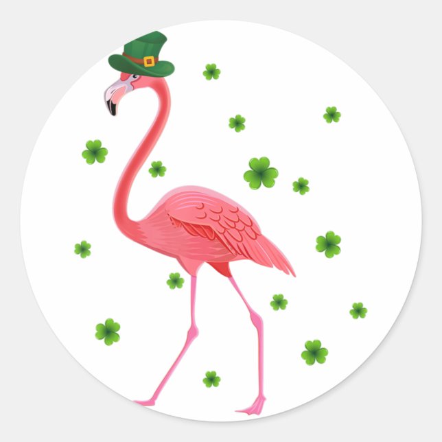 Flamingo St Patricks Day Flamingo Lover Shamrock  Classic Round Sticker (Front)