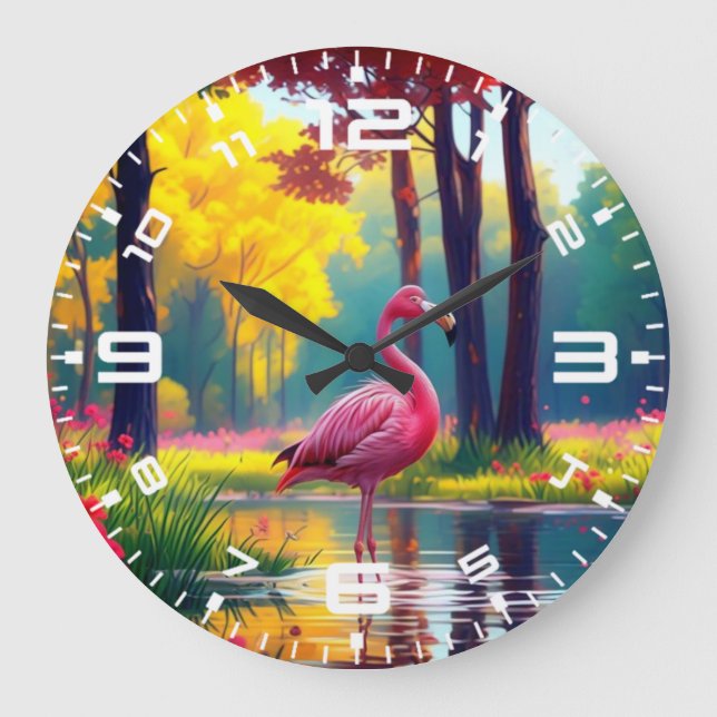 Flamingo Standing in The Lake-365476 Large Clock (Front)