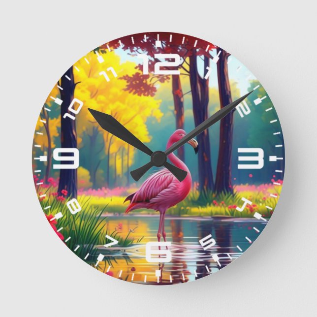 Flamingo Standing in The Lake-365476 Round Clock (Front)