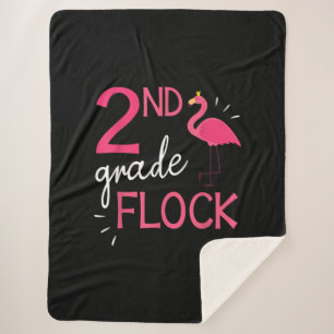 Flamingo Student Senior Happy 2nd Grade Flock Sherpa Blanket