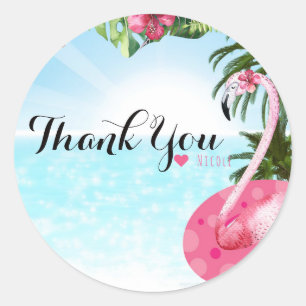 Flamingo Summer Birthday POOL PARTY Beach Classic Round Sticker