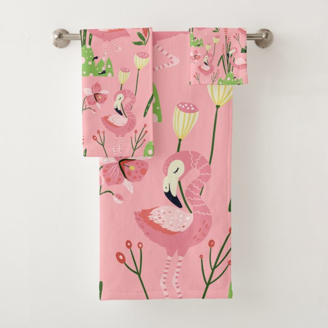 Flamingo Summer Collection One Design 4 Bath Towel Set (Insitu)