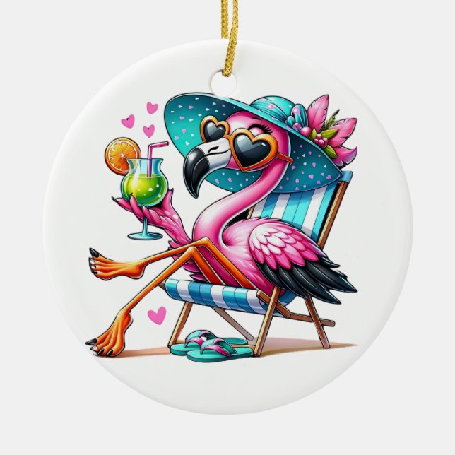 Flamingo summer cool ceramic ornament (Front)
