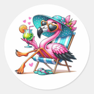 Flamingo summer cool classic round sticker