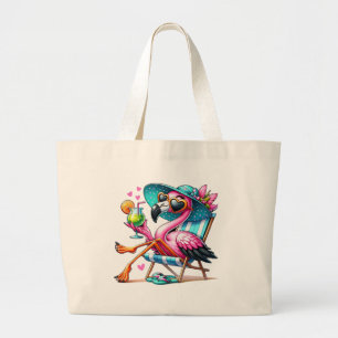 Flamingo summer cool large tote bag