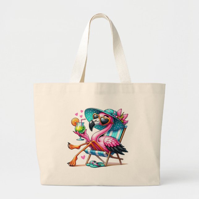 Flamingo summer cool large tote bag (Front)