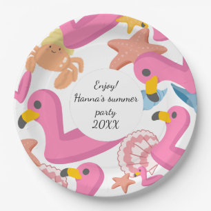 Flamingo summer party text paper plate