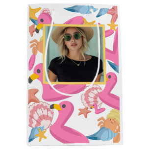 Flamingo summer party with photo medium gift bag