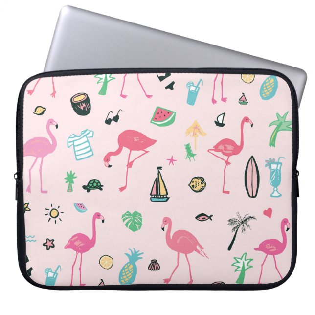 Flamingo Summer: Vibrant Bird Pattern Laptop Sleeve (Front)