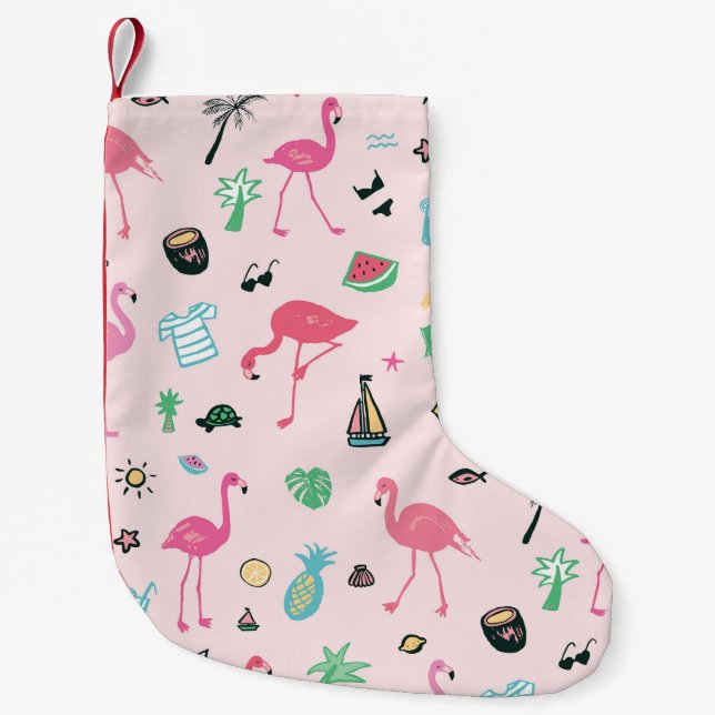 Flamingo Summer: Vibrant Bird Pattern Small Christmas Stocking (Front)