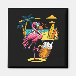 Flamingo Sunglasses Drinking Beer On Beach Funny Magnet