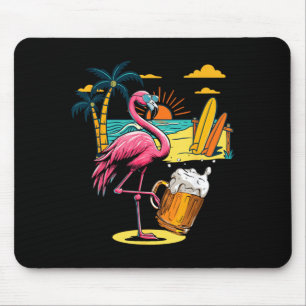 Flamingo Sunglasses Drinking Beer On Beach Funny Mouse Pad