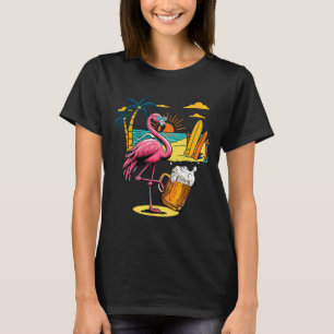 Flamingo Sunglasses Drinking Beer On Beach Funny T-Shirt
