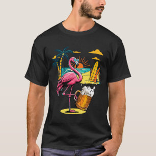 Flamingo Sunglasses Drinking Beer On Beach Funny T-Shirt