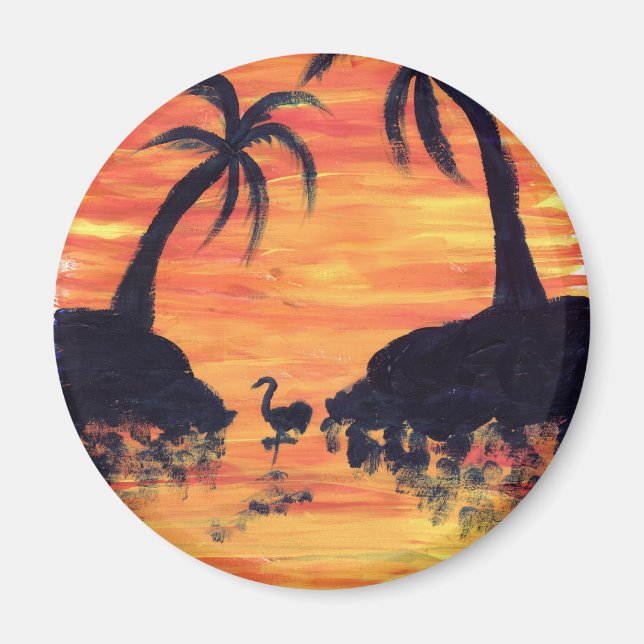 Flamingo Sunset art by EelKat Magnet (Front)