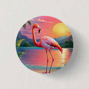 Flamingo Sunset Tropical Beach 3 Cm Round Badge