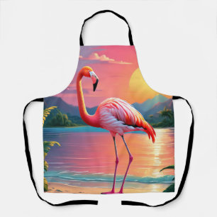 Flamingo Sunset Tropical Beach  Apron