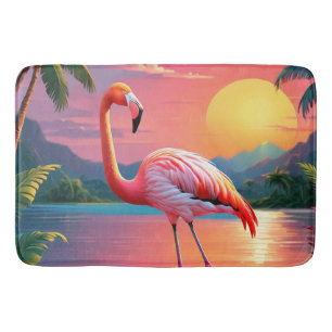 Flamingo Sunset Tropical Beach  Bath Mat