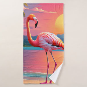 Flamingo Sunset Tropical Beach  Bath Towel