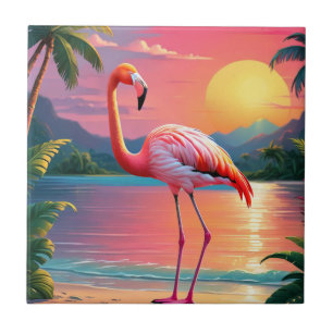 Flamingo Sunset Tropical Beach  Ceramic Tile