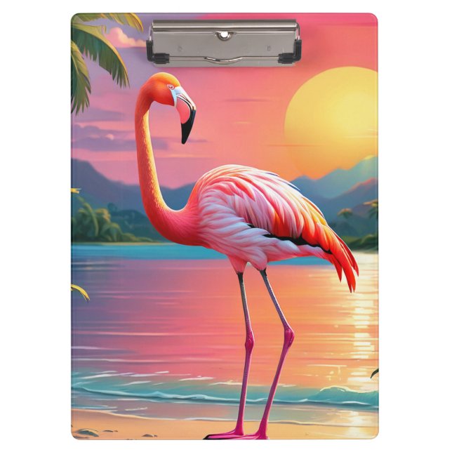 Flamingo Sunset Tropical Beach  Clipboard (Front)