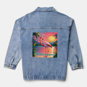 Flamingo Sunset Tropical Beach Denim Jacket