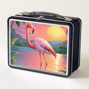 Flamingo Sunset Tropical Beach  Metal Lunch Box