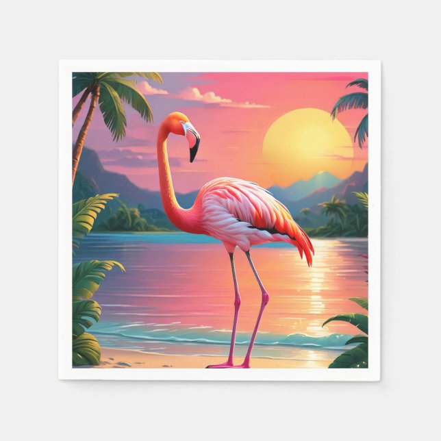 Flamingo Sunset Tropical Beach  Napkin (Front)