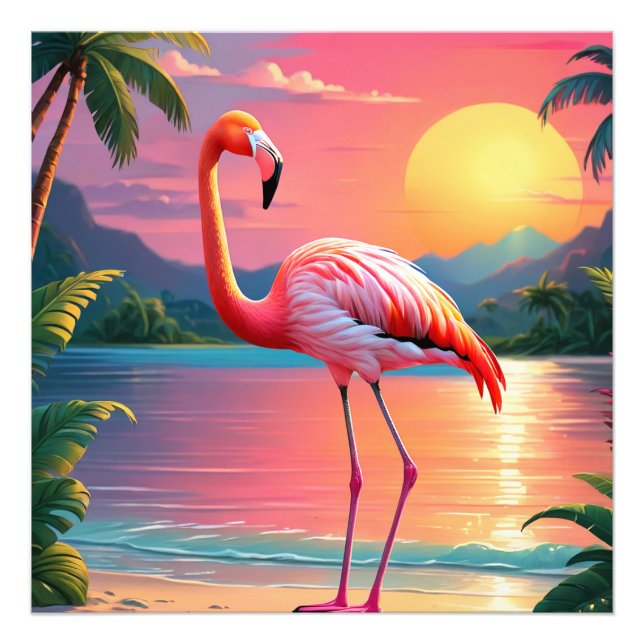 Flamingo Sunset Tropical Beach  Photo Print (Front)