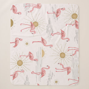 Flamingo sunset: vintage doodle pattern. sherpa blanket